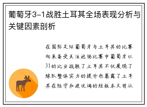 葡萄牙3-1战胜土耳其全场表现分析与关键因素剖析