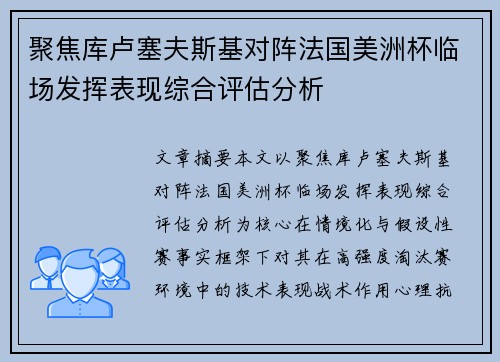 聚焦库卢塞夫斯基对阵法国美洲杯临场发挥表现综合评估分析